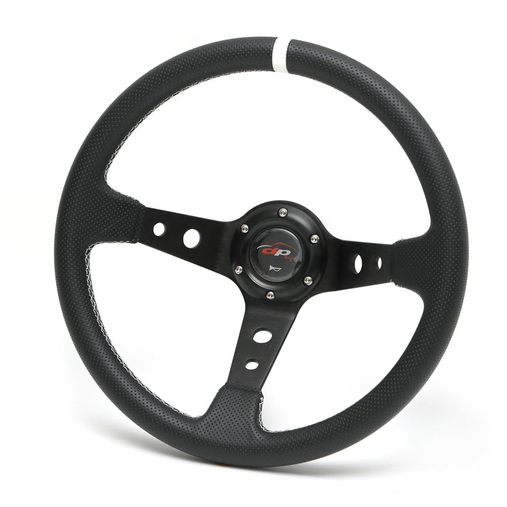 

Deporacing Steering 35mm Deep Perforated White Line Top White Wheel, Cone, 80mm, PVC, Stitching, (D35PW) чёрный