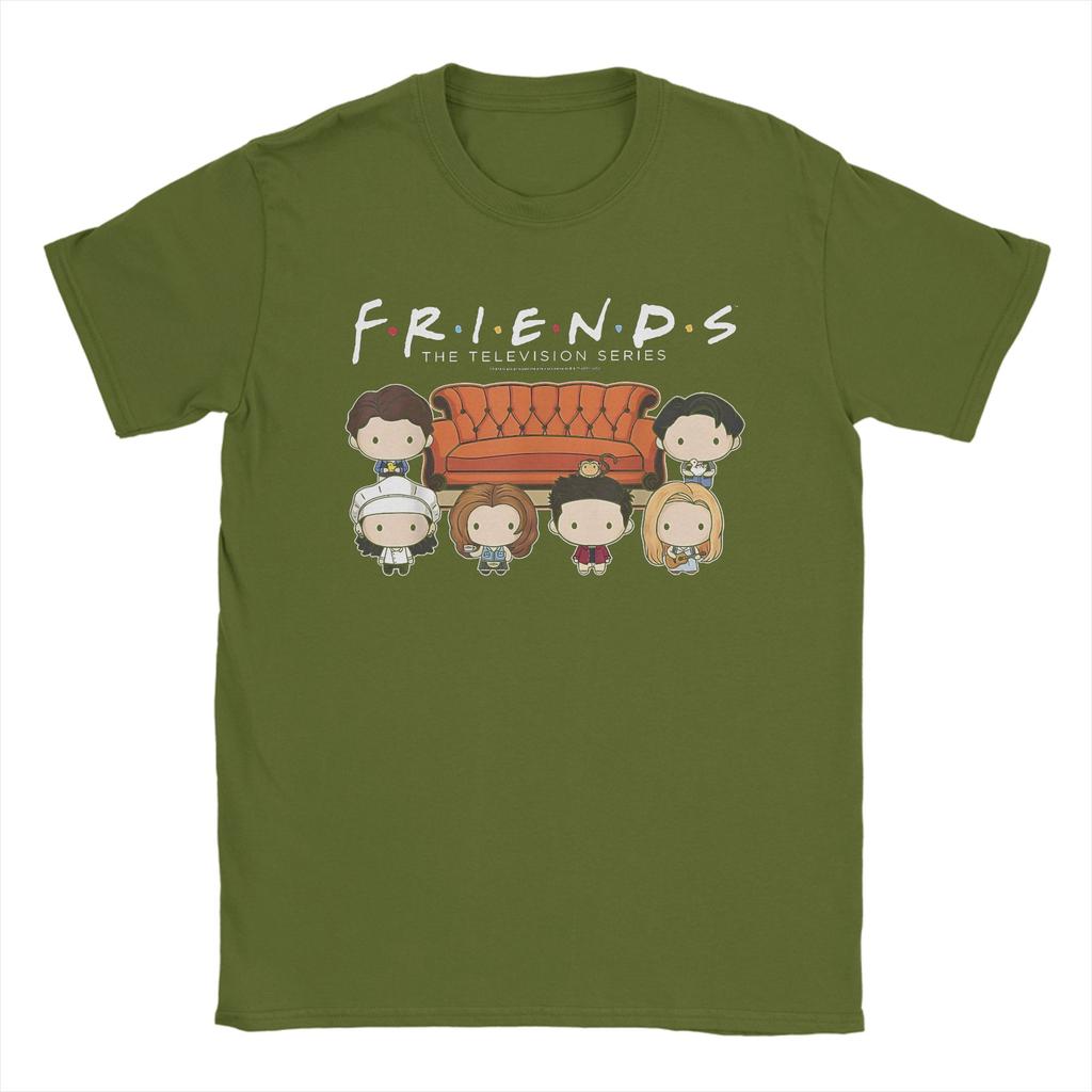 Men T-Shirt Friends Chibi Couch Vintage Pure Cotton Tee Shirt Short Sleeve  T Shirts Crew Neck Clothing Plus Size