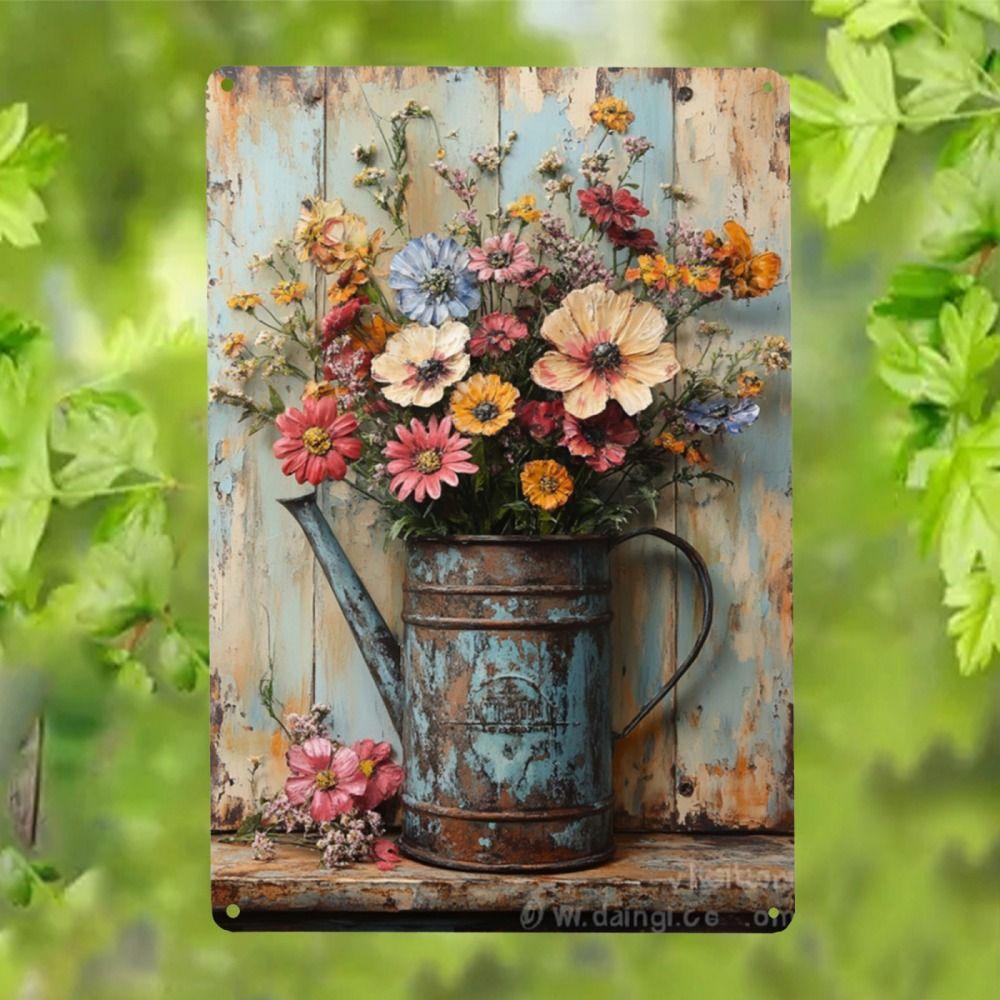 Vintage Metal Flower Wall Art Poster, 20x30cm Decorative Home Garden Sign