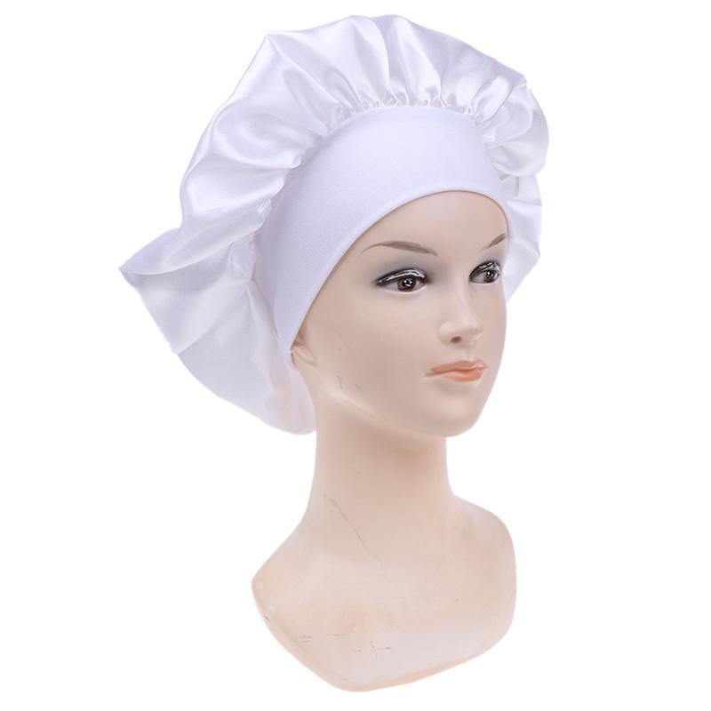 58Cm Solid Color Women Satin Bonnet Cap Night Sleep Hat Adjust Shower Caps