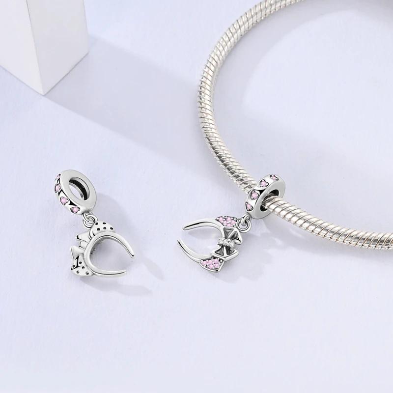 Charm Bead Charms copper Plated Cute Pink Cat Ear Bow Headband Pendants Compatible With Authentic Ideal For Women Jewellery Do It Yourself Making Gift