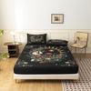 3pcs Black Bohemian Golden Sun Fitted Sheet Set Four-season Luxury Printed Bedding Home or Dorm(1 Fitted Sheet+2 Pillowcases)