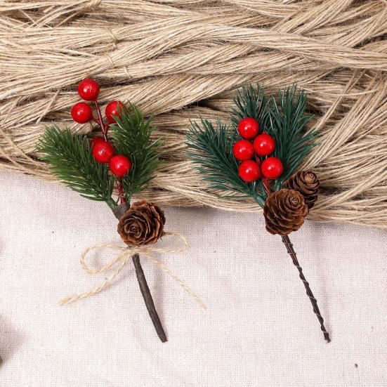 10 Pcs Artificial Pine Needles Branches with Red Berry Mini Pinecone Picks for Gift Wrapping Crafts Holiday Wreath Christmas Tree Decor