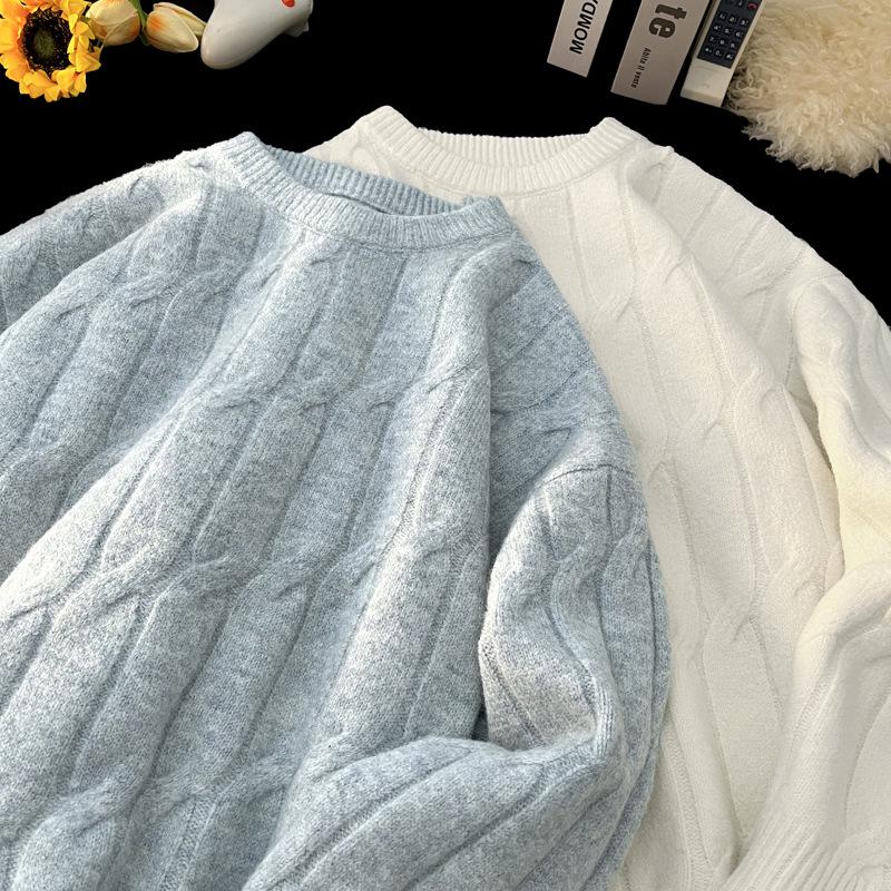 Men's Lazy Style Knit Crew Neck Sweater - Thickened Trendy Autumn/Winter Base Layer