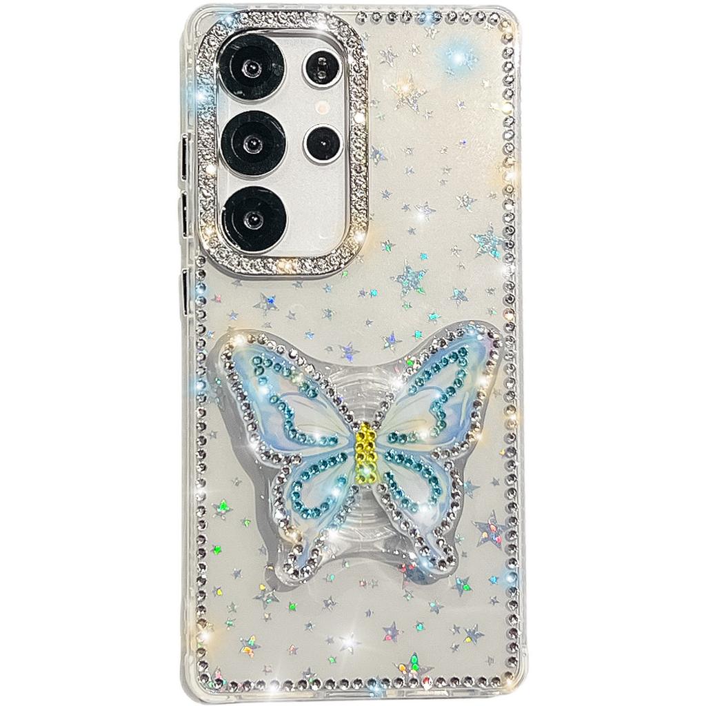 Flash Diamond IMD Butterfly Holder Mobile Phone Case for Samsung S25ULTRA Niche A56/A55 Girl Style A17