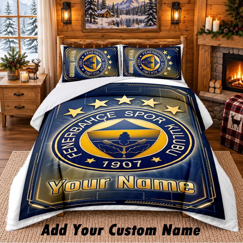 Fenerbahçe FC Pattern Bedding 3Pcs Set Custom Name, Bed Sheet And Pillowcases For Home Bedroom