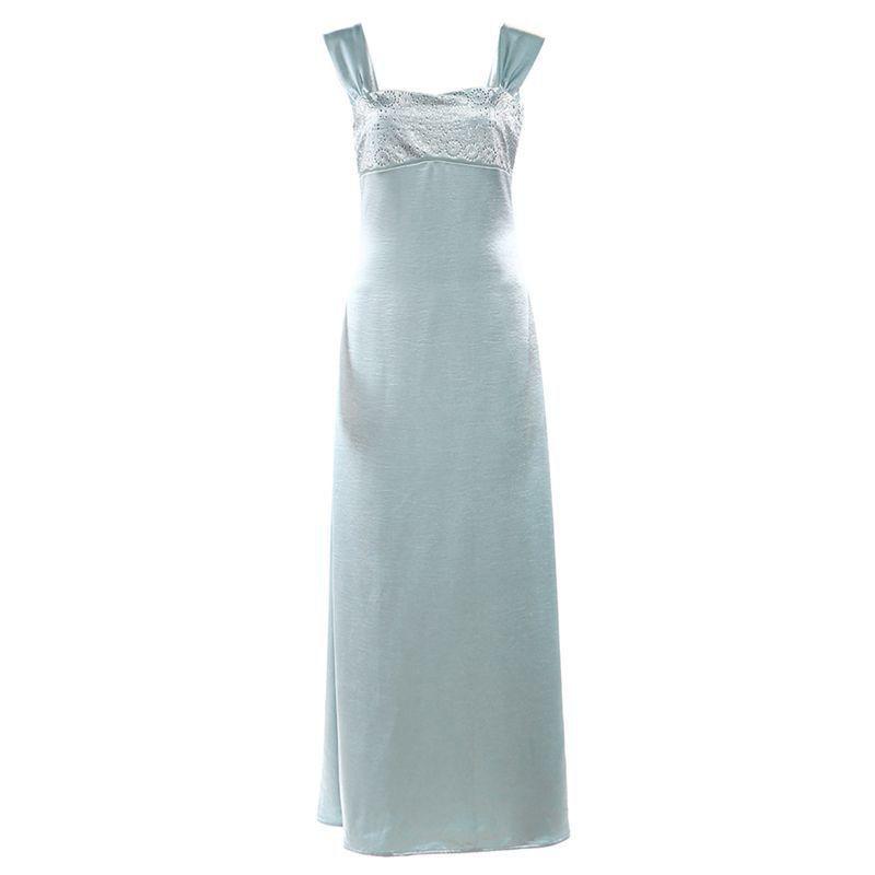 French Style Sexy Diamond-embellished Square Neck Dress Slim Fit High Waist Long Women