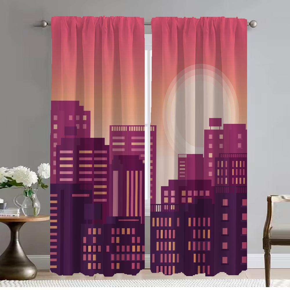 

City Road Cartoon Anti-mosquito Curtains for Camera Window Curtain for Room 2 Panel Home Interior Curtains Halloween Decoration W50xH70cmx2pcs-CL