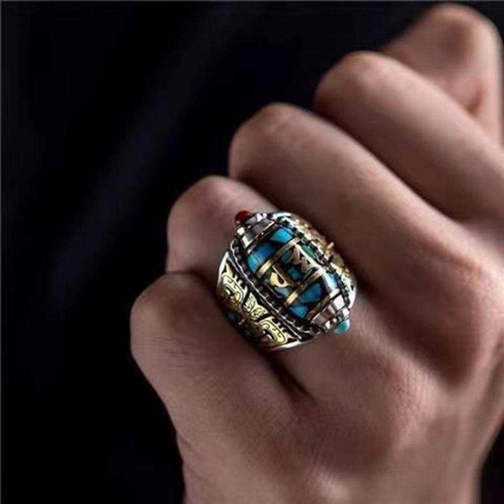 Six-character Mantra Ethnic Style Ring Open Luck Rotatable Finger Ring Jewelry Accessories