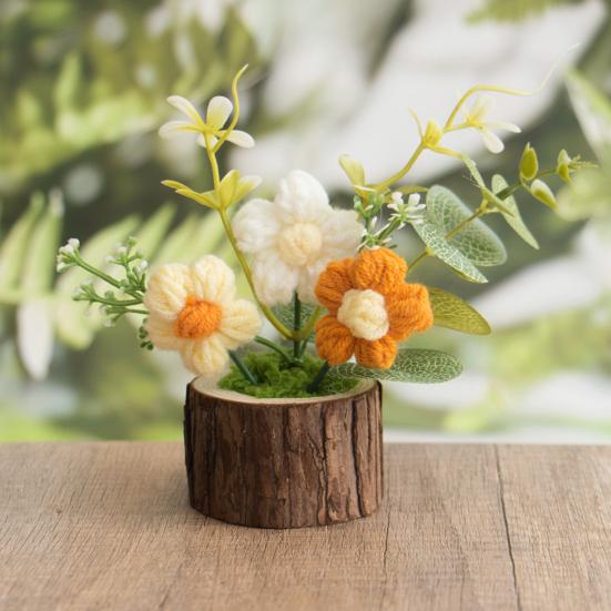 Handmade Crochet Potted Flower Artificial Knitted Flower Bouquet Forever Flower Gifts for Mother's