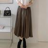 New Arrivals Open Run Women Unique Leather Stitch Band Flare Long Skirt