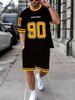 Summer Men's Fashion Casual Sports Set Loose-Fit Trendy Doll Graffiti Print Crew Neck Short Sleeve Two-Piece Set with Shorts