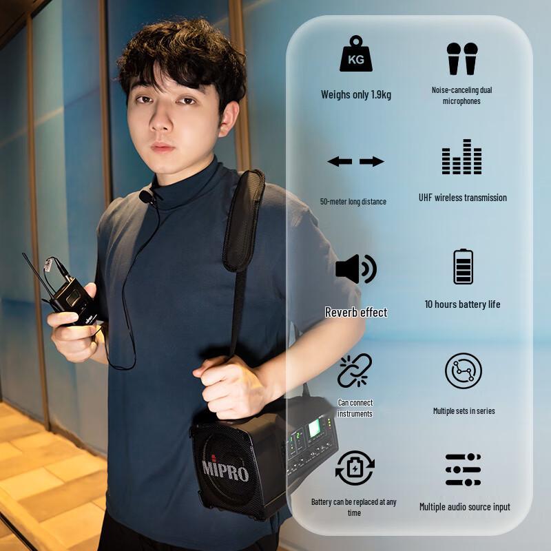 MIPRO MA-100DBII Portable PA System with Wireless Microphones CN plug (adapter included)