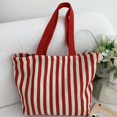 Sacs à bandoulière décontractés en toile rayée simples pour femmes Fashi Grands sacs fourre-tout pour dames Sacs de courses quotidiens pour femmes