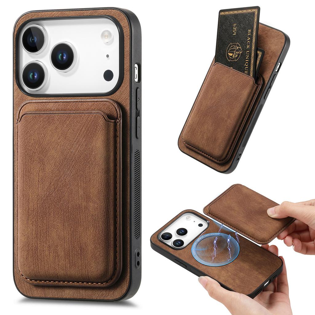 For iPhone 17 Pro Case Compatible with MagSafe Leather Back Cover with Detachable Card Holder