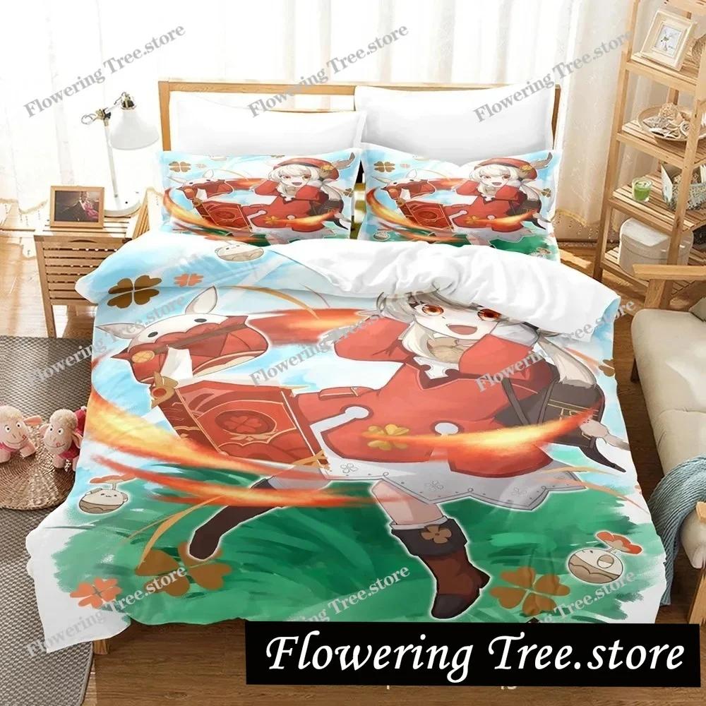 Genshin Impact Bedding Set Purple Keqing Soft Microfiber Duvet Cover Pillowcase Queen King Ganyu Duvet Cover Sets
