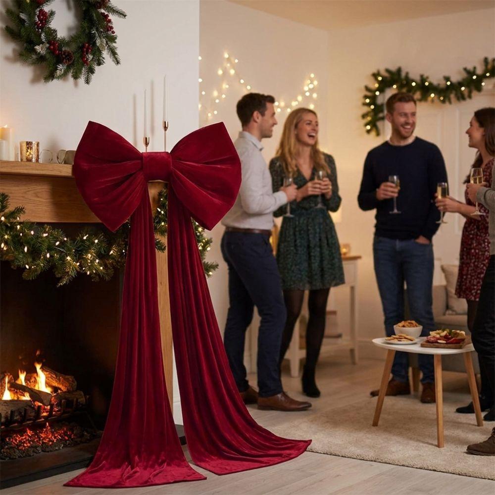 Solid Color Large Velvet Christmas Bow Long Streamers Soft Draping Tree Bow with Long Tails Wrinkle Resistant Elegance