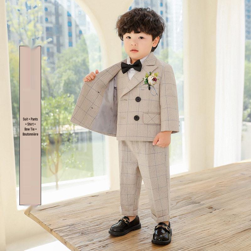 Children's Formal Suit: Flower Boy Autumn-Winter Velvet British Style for First Birthday or Performances.