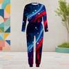 Women Plus Size Two Piece Set Round Neck Long Sleeve Galaxy Printed Cuffed Top And Pants With Pockets