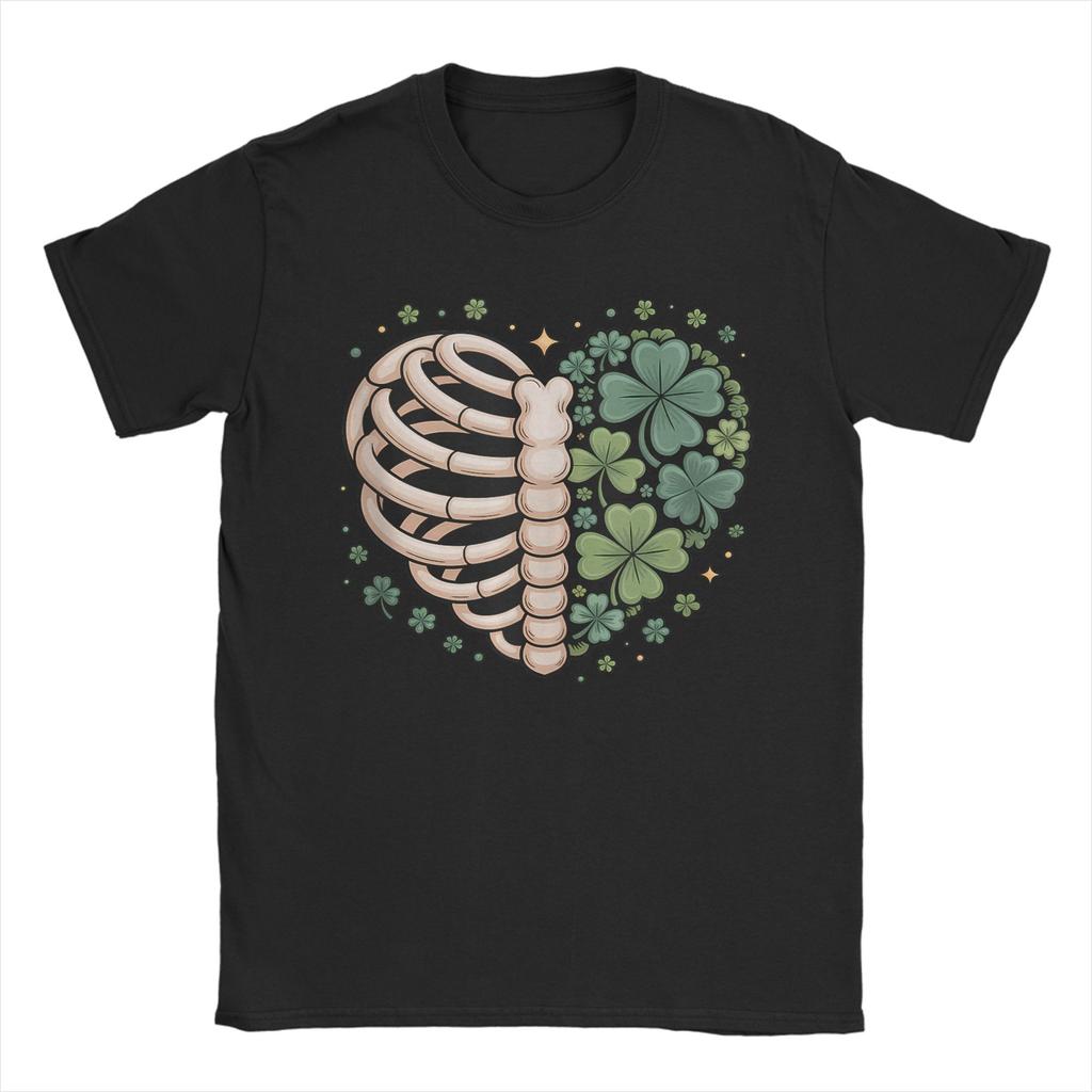 Lucky Bones Shamrock Skeleton Ribcage Heart TShirt Summer Cotton TShirts Adult Hippie Casual Tee Shirt ShortSleeve Top Tees