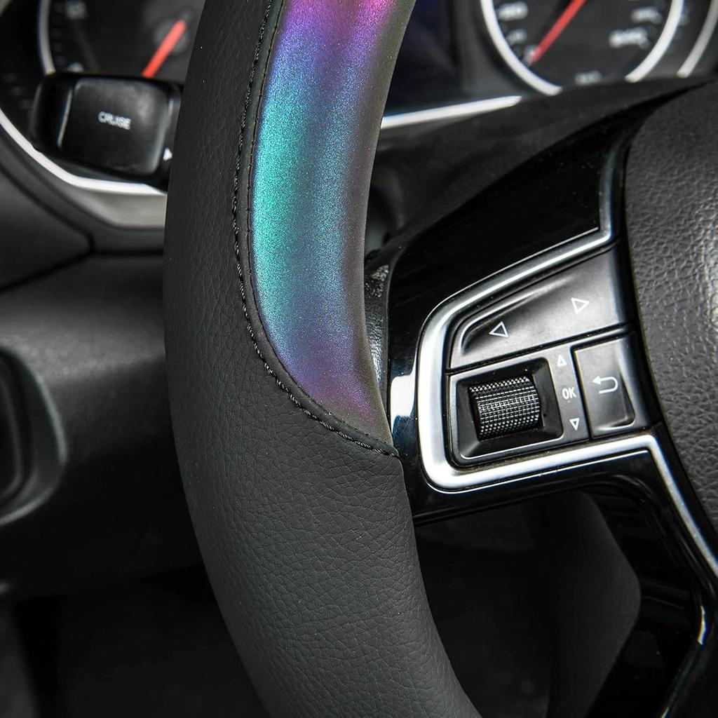 CAR-GRAND Chameleon Iridescent Reflective PU Leather Steering Wheel Cover,15Inch Universal Fit For 95% Suvs,Sedans,Vans,Trucks For Unique Cute Women