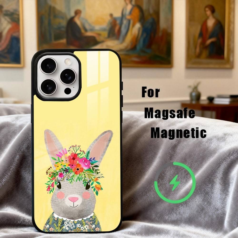 R-rabbit F-flower-R art Phone Case For iPhone17,16,15,14,13,12,11 Plus,Pro Max Magnetic For Magsafe Wireless Charging