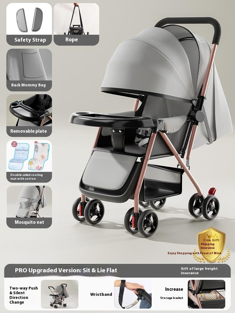 Stroller stroller can sit and lie down 0 to 3 years old, lightweight and foldable one-click collection, children's four-wheel baby walker stroller