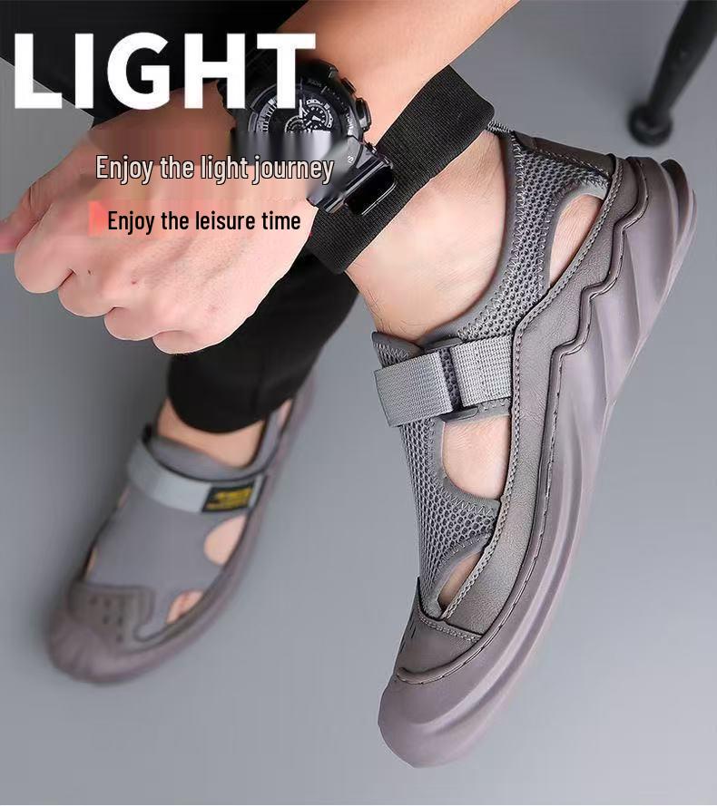 Breathable Sport Mesh Skate Shoes: Men's Soft Leather, Versatile Youth Fashion, Comfortable Non-slip Sandals