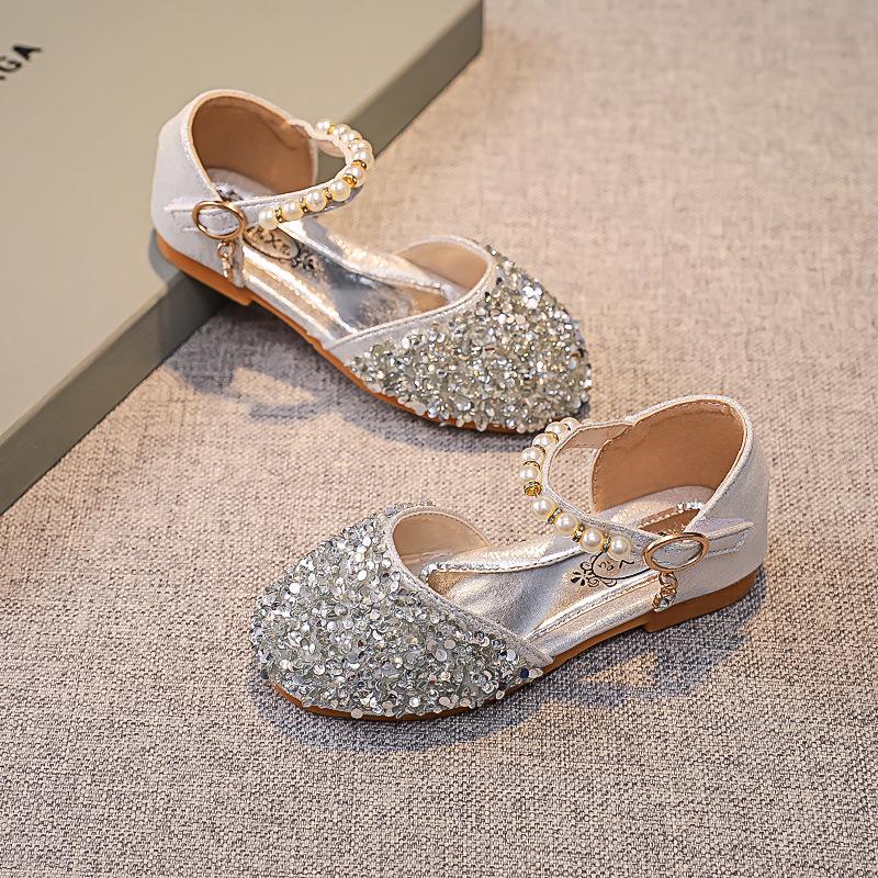Girls' Rhinestone Pearl Princess Sandals - Soft-Soled Turban Style for 2025 Summer, Ideal for Stage Performances