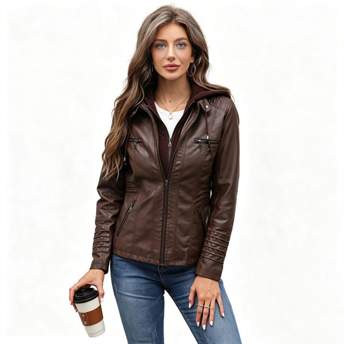 Women`s Casual Faux Leather Biker Jacket