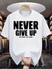Men'S Navy Blue ;Never Give Up; Graphic T-Shirt - Casual C