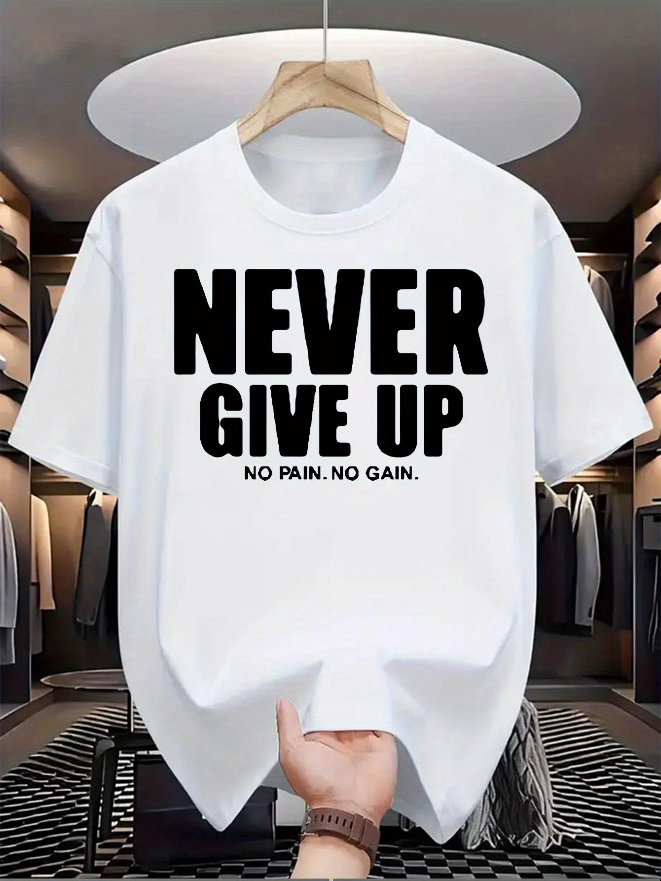 Men S Navy Blue ;Never Give Up; Graphic T-Shirt - Casual C S