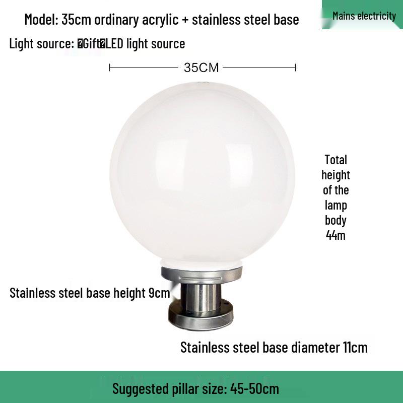 LED Waterproof Outdoor Post Light with Acrylic Spherical Shade