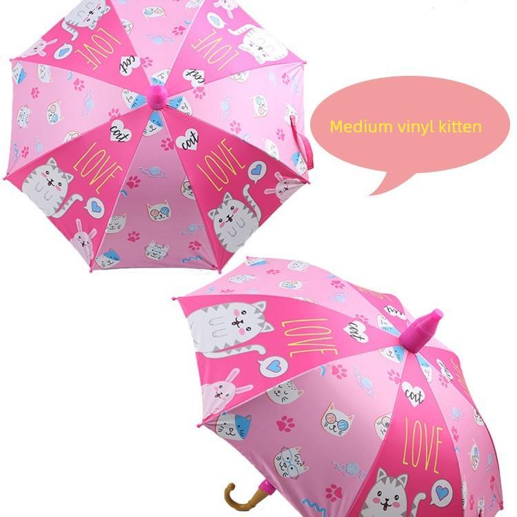Children's Umbrella, Black-Coated Straight Automatic Umbrella, Student Umbrella for Sun and Rain, Black-Coated Sun Protection, Plus Features