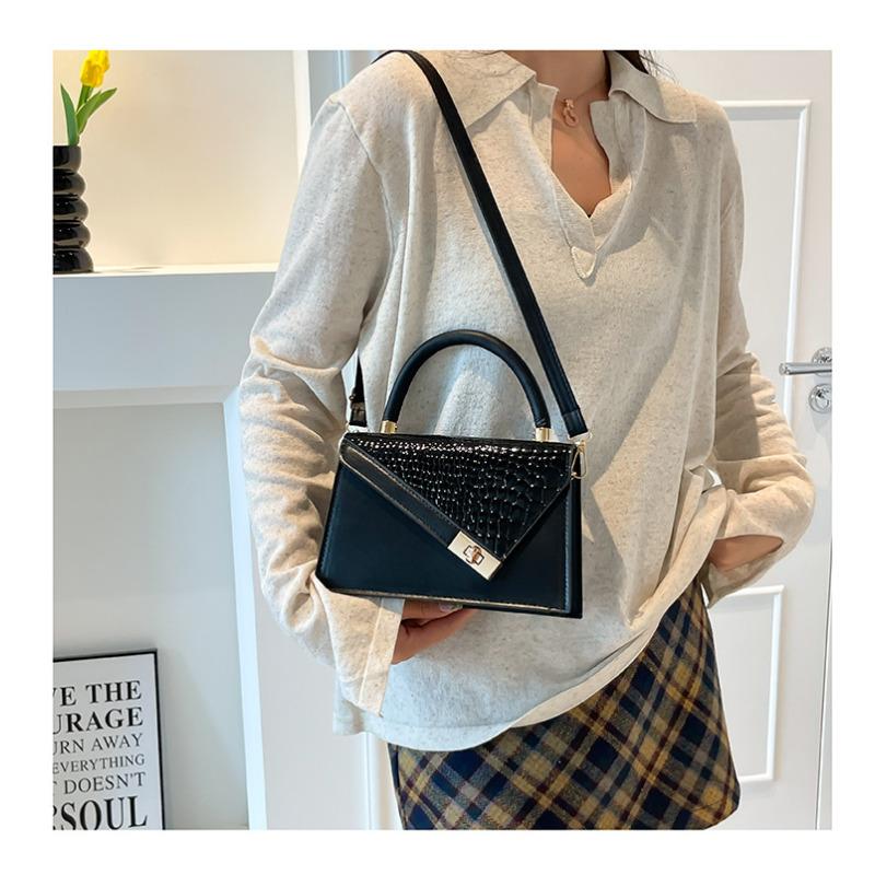 Korean Style Faux Leather Patchwork Bag for Women Stone Texture Square Shoulder Purse Casual Commuter Handbag CLE