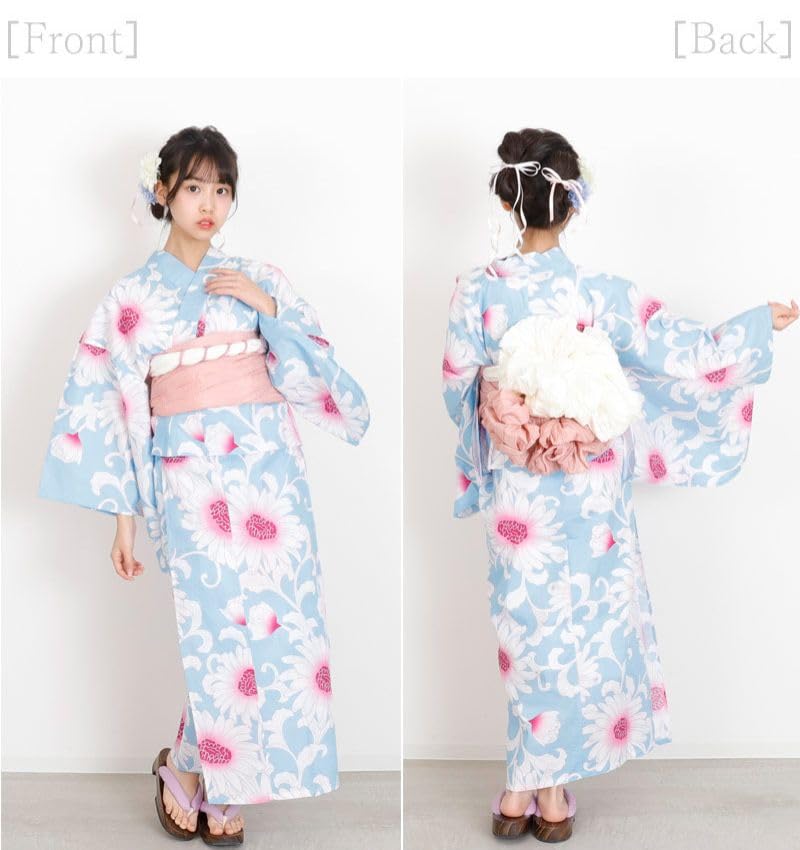 Kimono Hiroba Yu Yukata Sizes and Includes Heko Obi Perfect for Junior and High School Suitable for Shorter Retro Unique and Elegant Model Women's