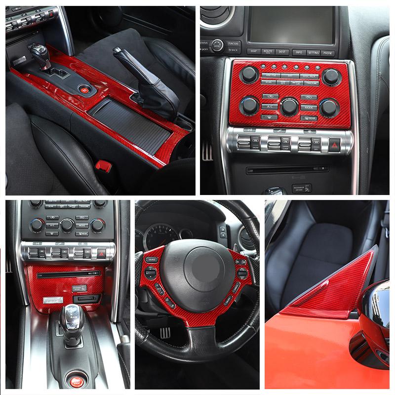 For Nissan GTR R35 Real Carbon Fiber Car Central Control Gear Panel Decorative Frame Central Control Set Sticker Auto Parts