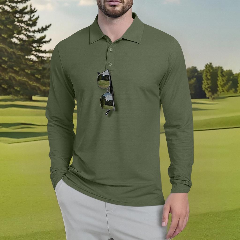 Men's Classic Golf  Shirts Ice Silk Breathable Long Sleeve  Performance Collar Shirts Lightweight Summer Casual Quick Dry Tee