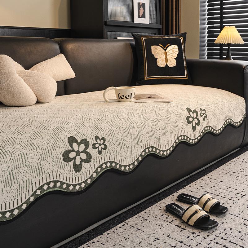 

Ins Style Printed Irregular Sofa Cover Flower Pattern Armchair Protector for Living Room Luxury Easy-Care Non Slip Sofa Cushion 90*90cm зелений