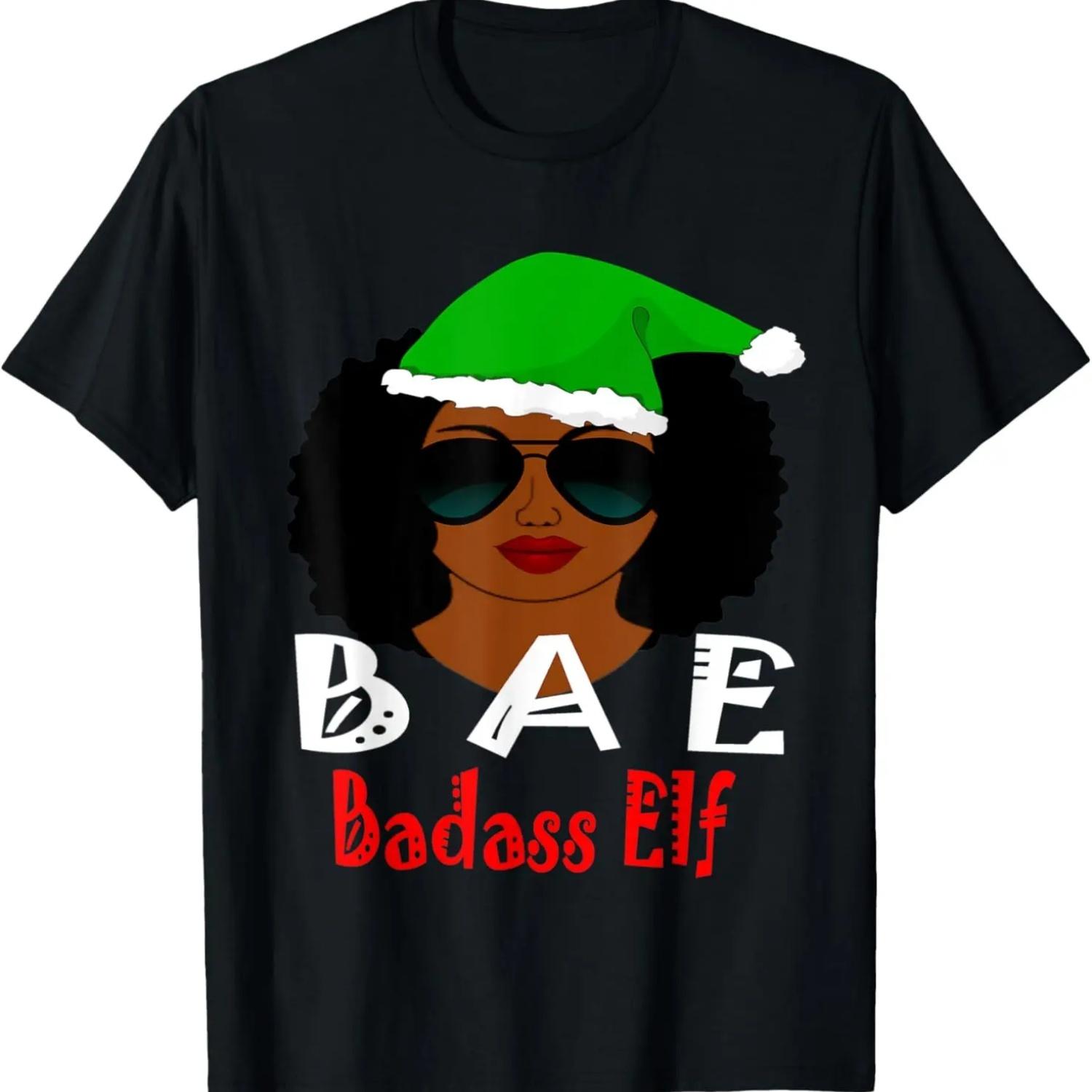 African American Christmas Elf Afro Hair Black Woman Pajama T-Shirt S