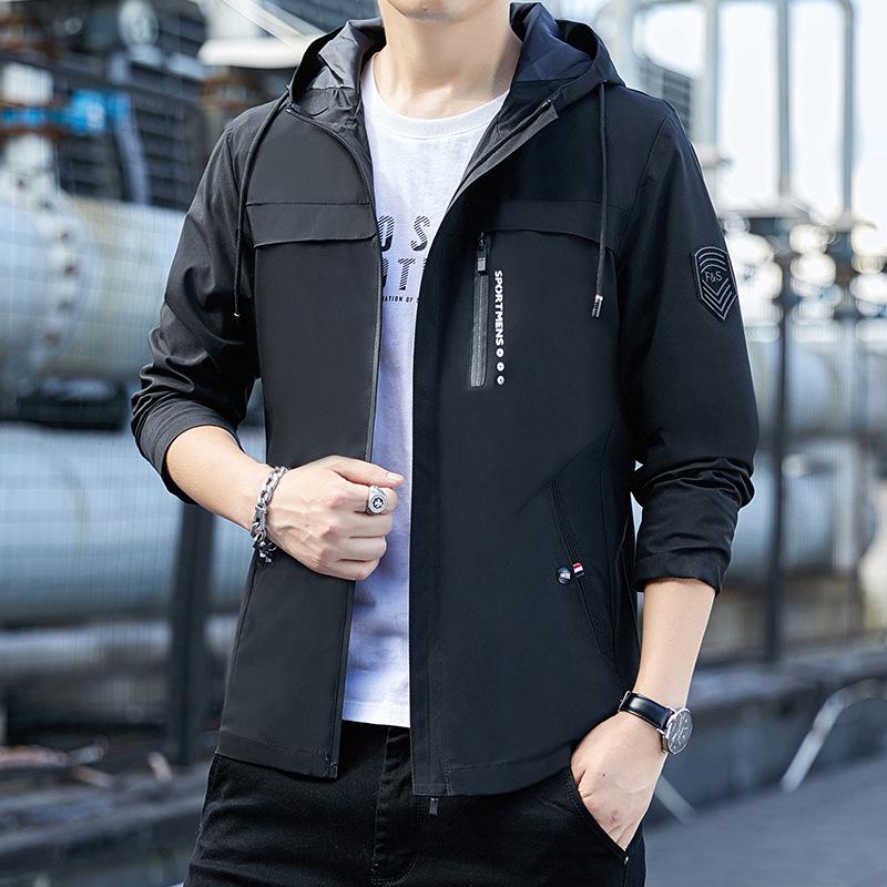 

Мужская ветрозащитная куртка с капюшоном в корейском стиле для осени и зимы 5XL чёрный