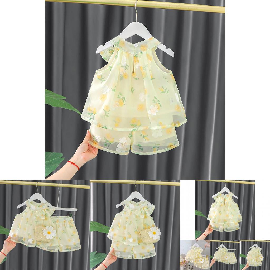 Stylish Sleeveless Daisy Vest And Shorts Set For Baby Girls Summer Wear In Soft Cotton