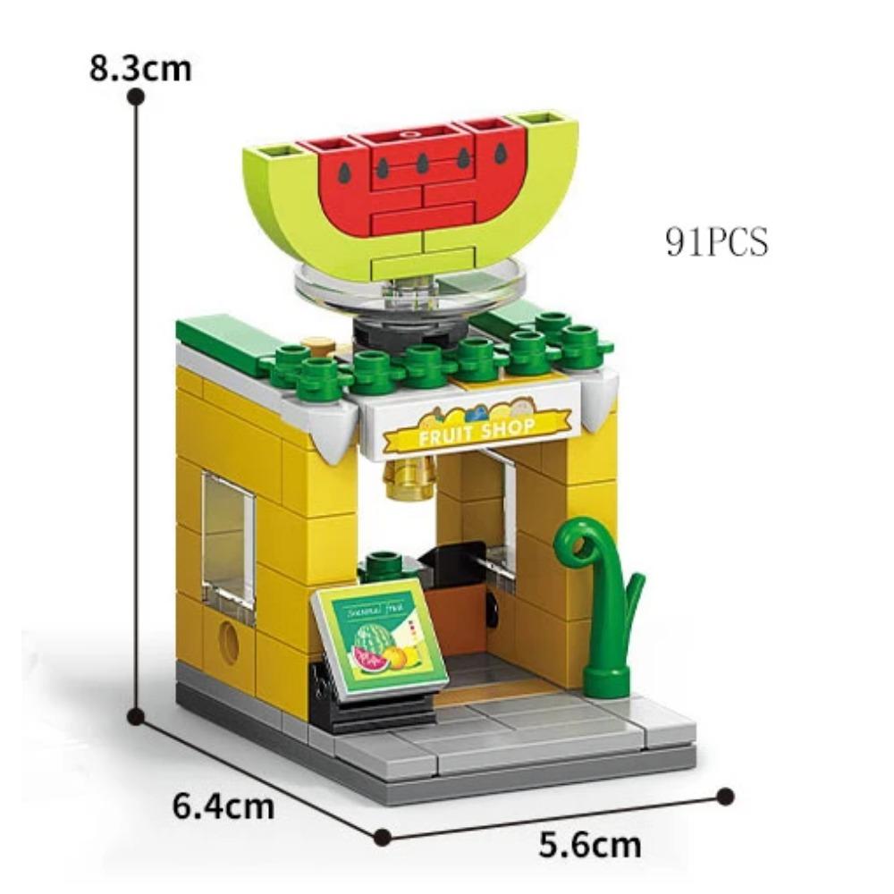 Mini Shop Market Street View Sets Model Building Blocks Hamburger Restaurant Retail Store Creative Architecture Friend Girl City