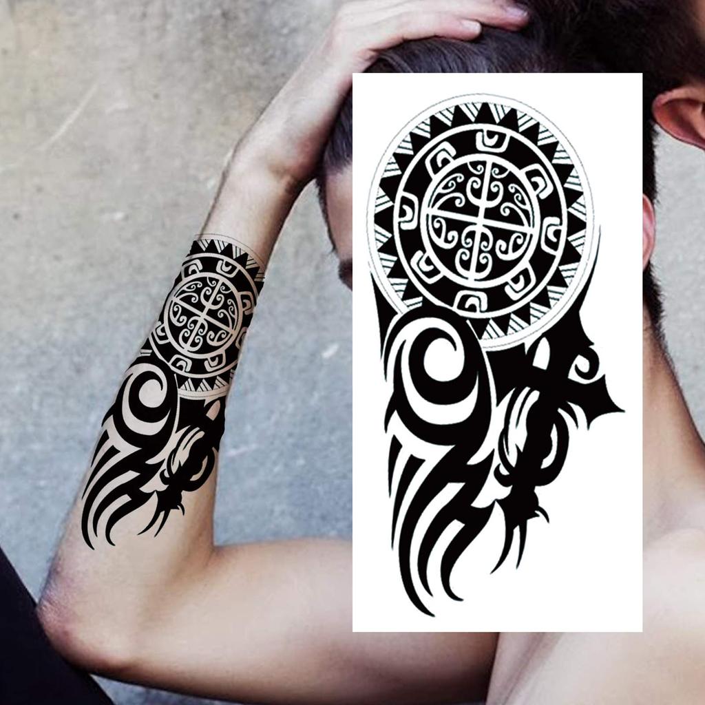 1 Sheet Wolf Lion Tiger Fake Temporary Tattoos For Man Women Adults Skull Black Warrior Tattoo Sticker Animals Sleeve