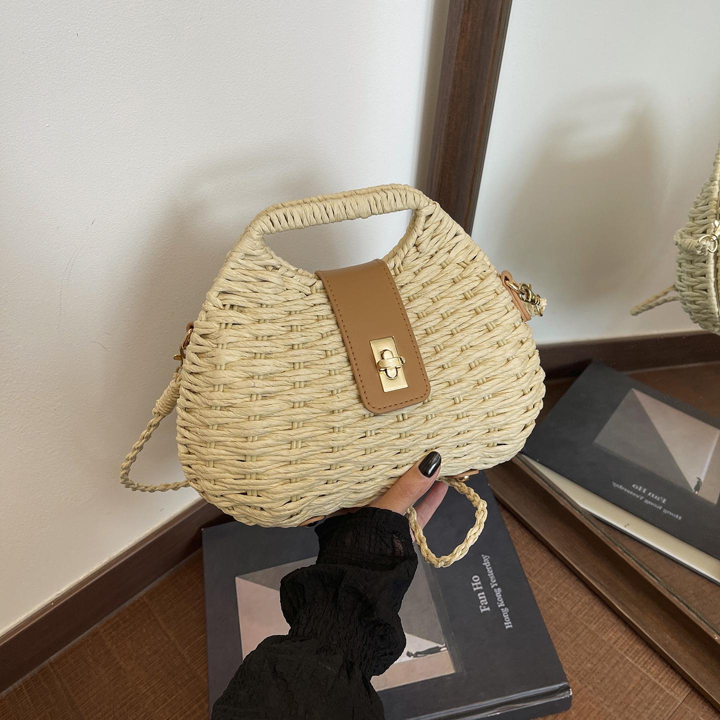 

Woven Elegant Straw Woven Bag Summer Travel Beach Shoulder Bag Crossbody Bag Fashion Wicker Rattan Bag Women Handbags 2026 New