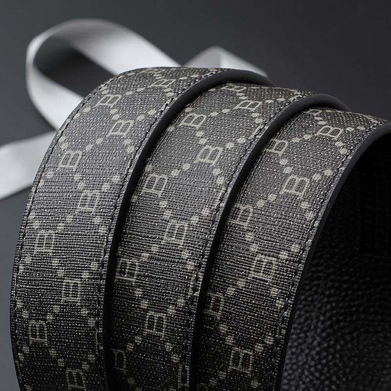 Korean Style Automatic Buckle Genuine Leather Belt for Men with Old Flower Pattern