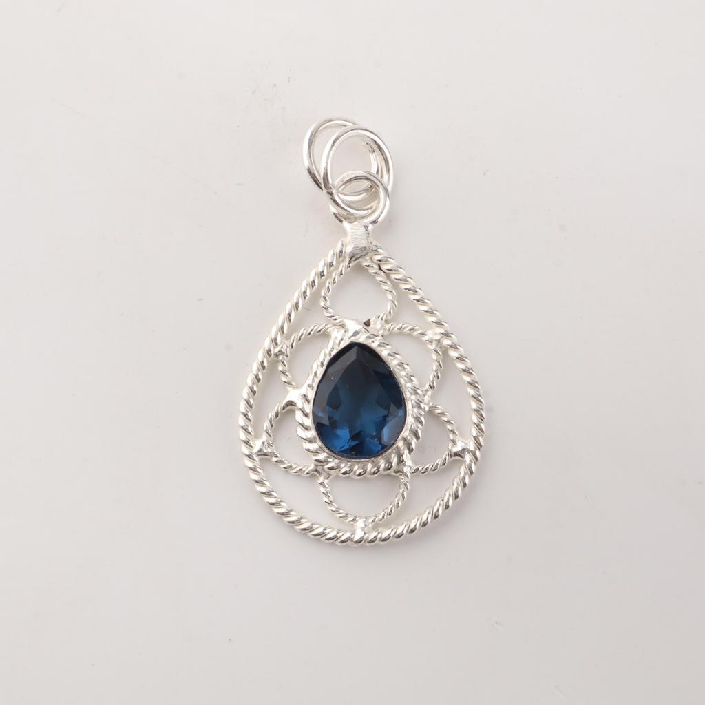 London Blue Topaz Gemstone 925 Sterling Silver Handmade Jewelry Pendant 1.40" For Wife PP-70-17