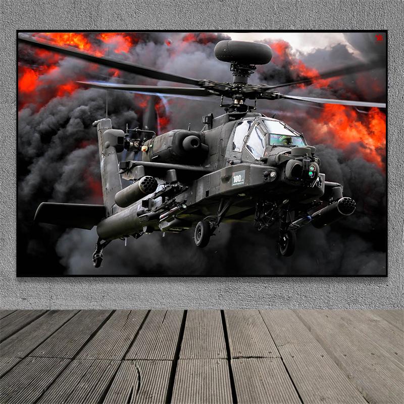 AH-64 Apache Canvas Painting Aviation Print Helicopter Decor Flames of War Wall Picture Posters and Prints for Living Room Decor