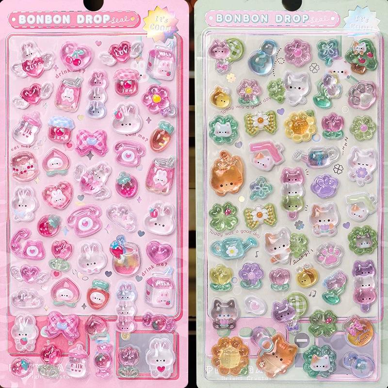 

New 3D Relief Cute Stickers Little Girl Stickers Mobile Phone Decoration Small Pattern Gemstone Crystal Stickers Toy Gifts (As shown-6204)-