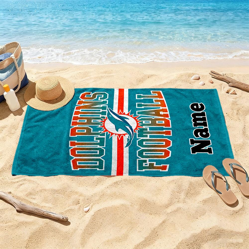 Dolphins Football Jersey Customize Your Name Beach Towel Quick-Dry Soft Microfiber Perfect for Traveling Yoga Camping and Swimming